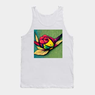 Pop Art, rose, hummingbird, beauty, green, blue, purple, nature, love, leaf, yellow, red Tank Top